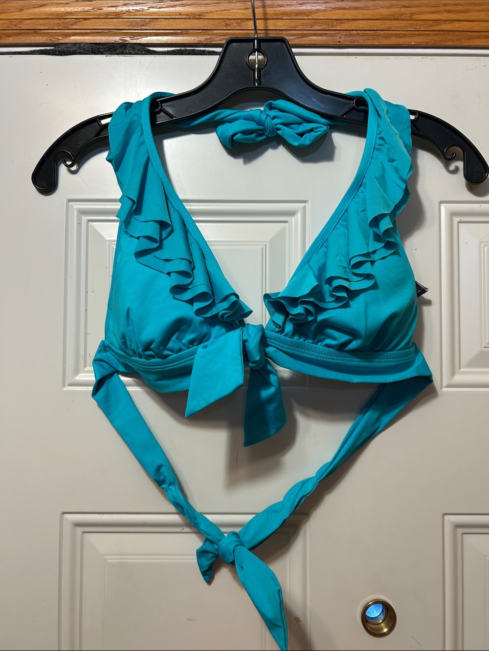 Teal Ruffle Tie-Front Swim Top S